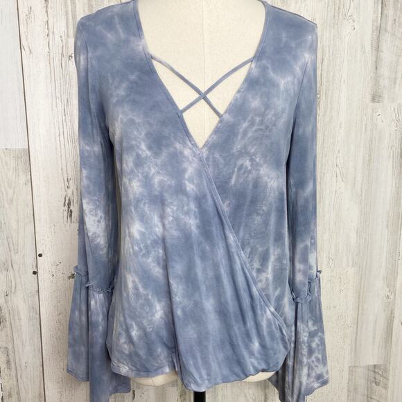 American Eagle Outfitters Soft & Sexy Tie Dye Bell Sleeve Top Blue Boho Size S - Picture 2 of 8